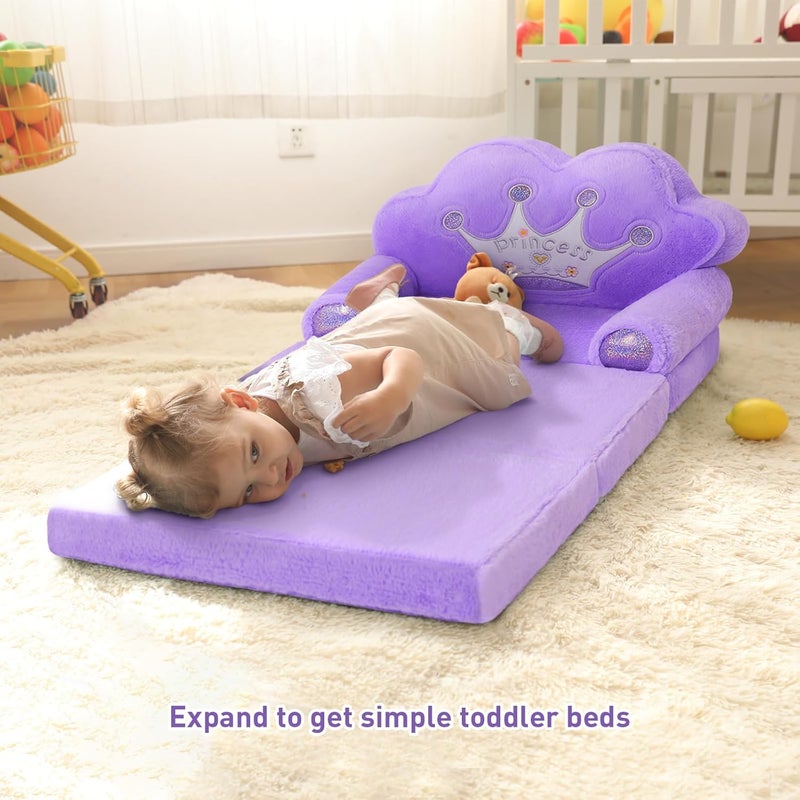 MOONBEEKI Toddler Chair Comfy，Foldable Princess Couch for Girl, Toddler Recliners for Kids Over 18 Months, Kids Furniture for Bedroom and Playroom, Purple - Image 5
